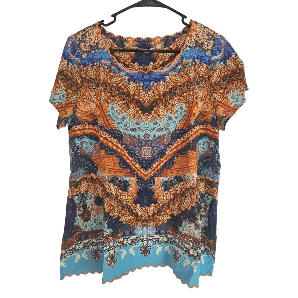 Soft Surroundings Geometric Top M Womens Cottage Core Multicolor Pullover